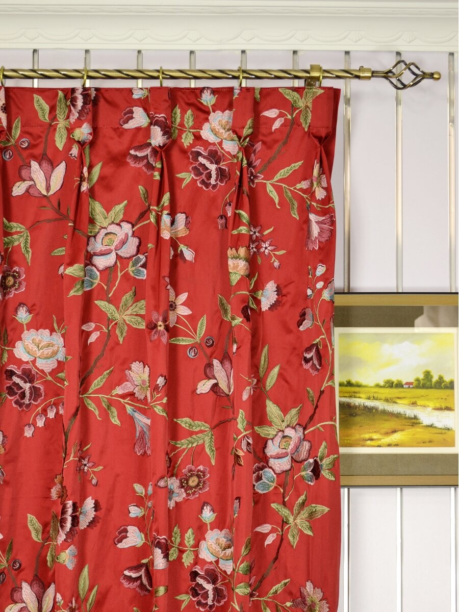 Silver Beach Embroidered Cheerful Goblet Faux Silk Curtains