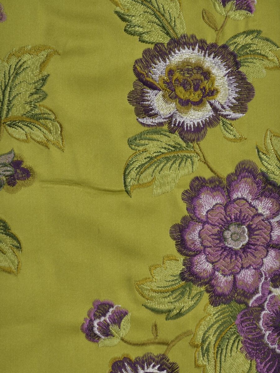 Silver Beach Embroidered Forest Theme Faux Silk Fabric Sample