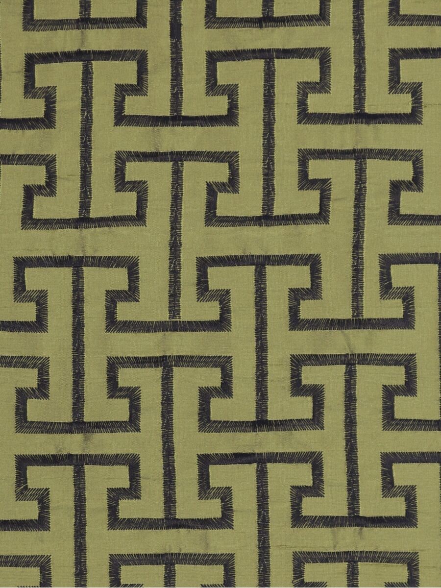 Halo Embroidered Maze Like Design Dupioni Silk Custom Made