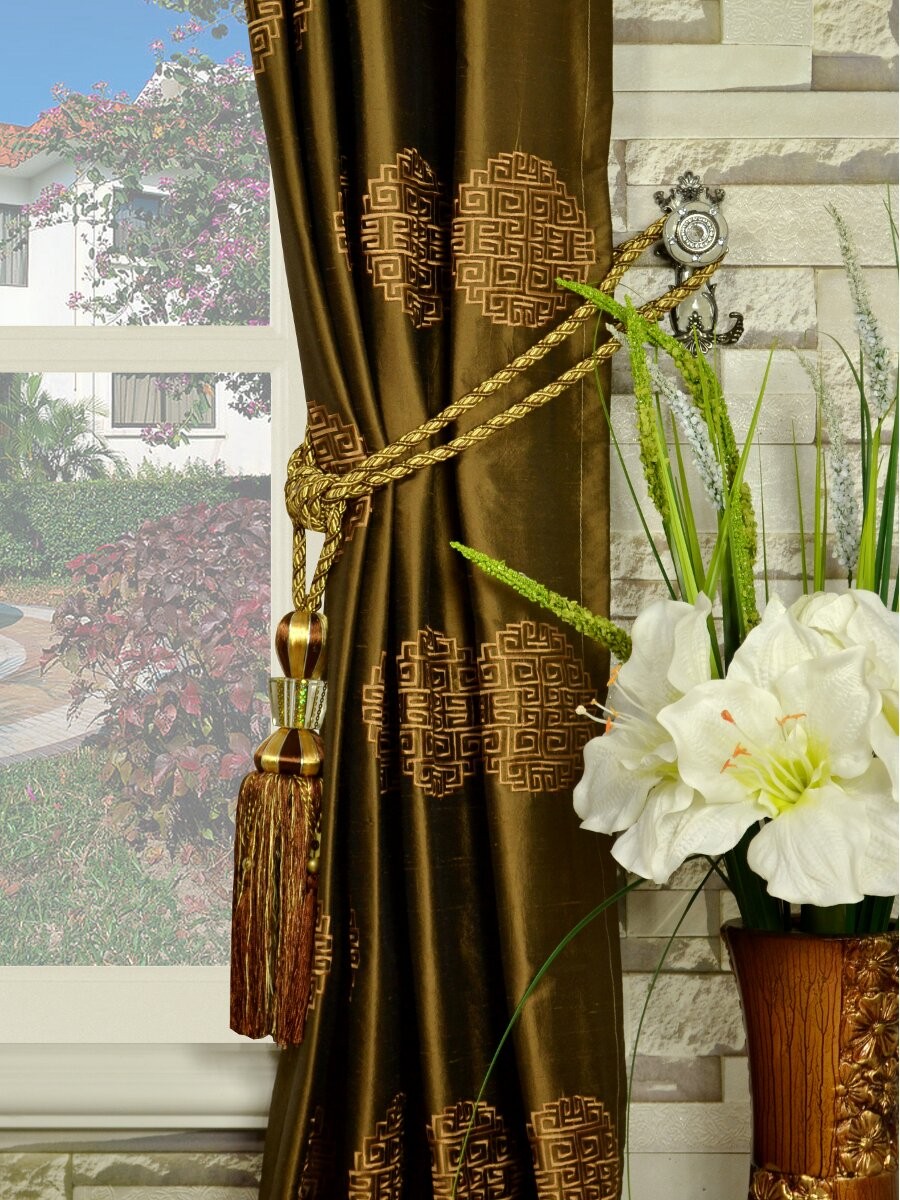 Halo Embroidered Chinese Inspired Grommet Dupioni Silk