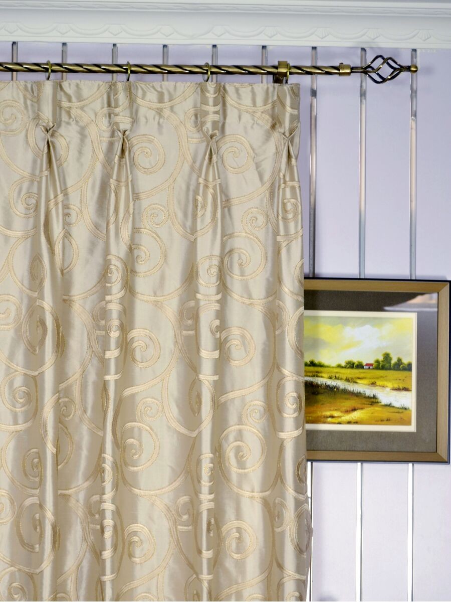 Rainbow Embroidered Scroll Goblet Dupioni Silk Curtains