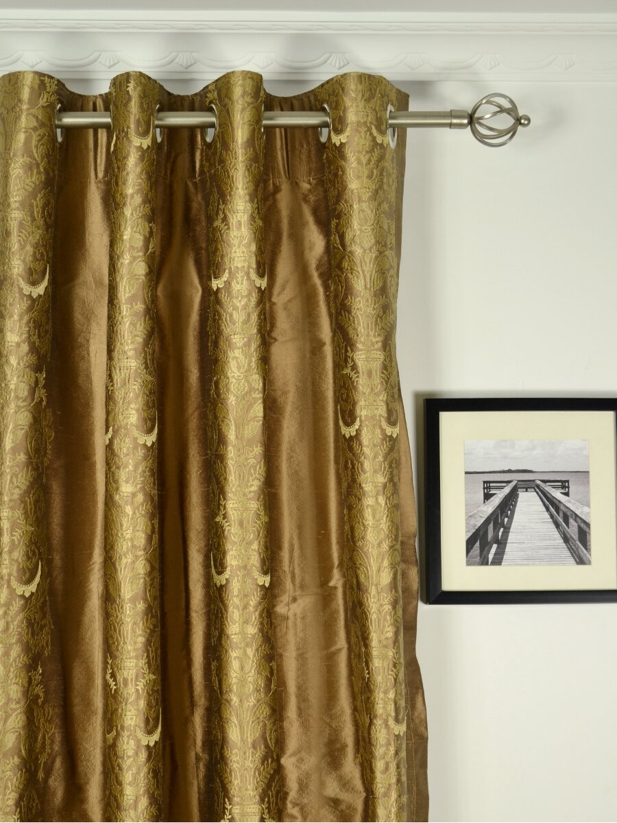 Rainbow Embroidered Classic Damask Grommet Dupioni Silk