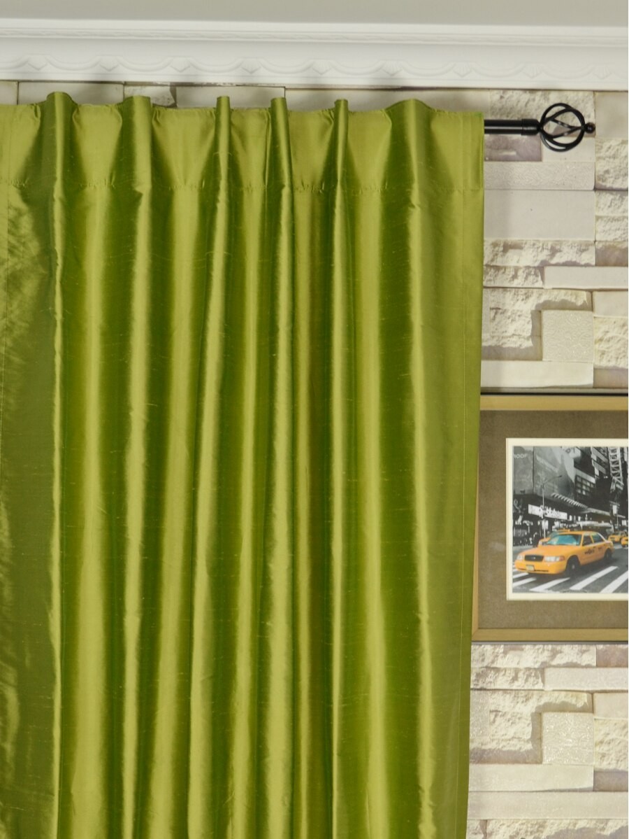 Oasis Solid Green Dupioni Silk Custom Made Curtains