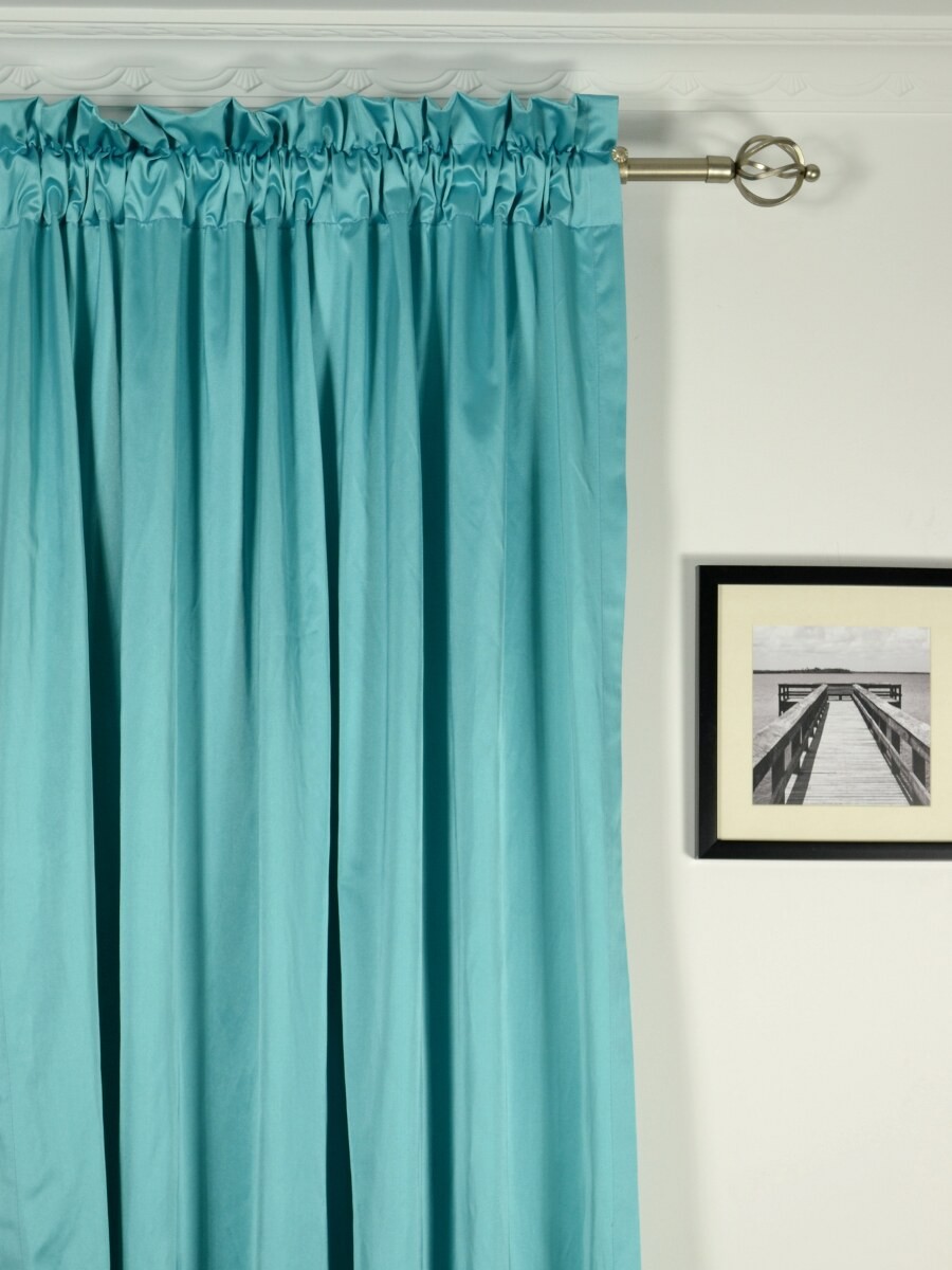 Waterfall Solid Blue Rod Pocket Faux Silk Curtains