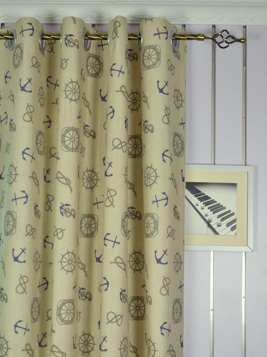 Eos Nautical Printed Faux Linen Grommet Curtain Anquite