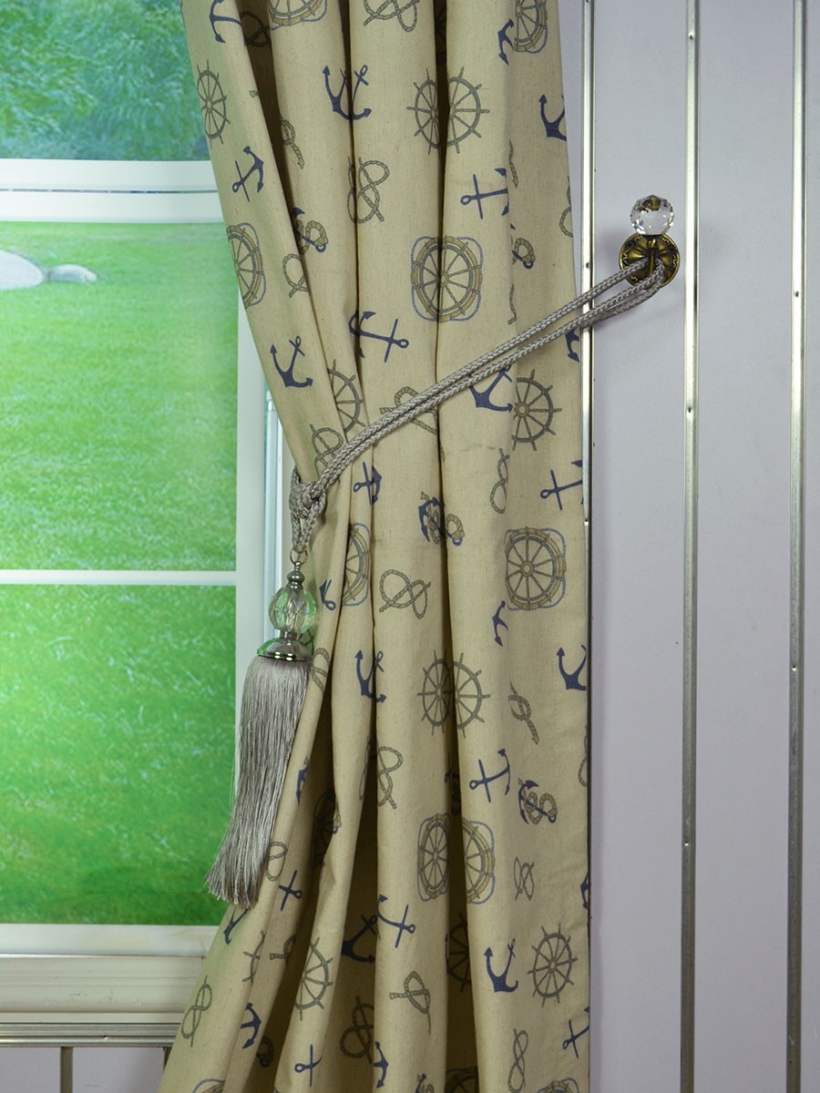 Eos Nautical Printed Faux Linen Grommet Curtain Anquite