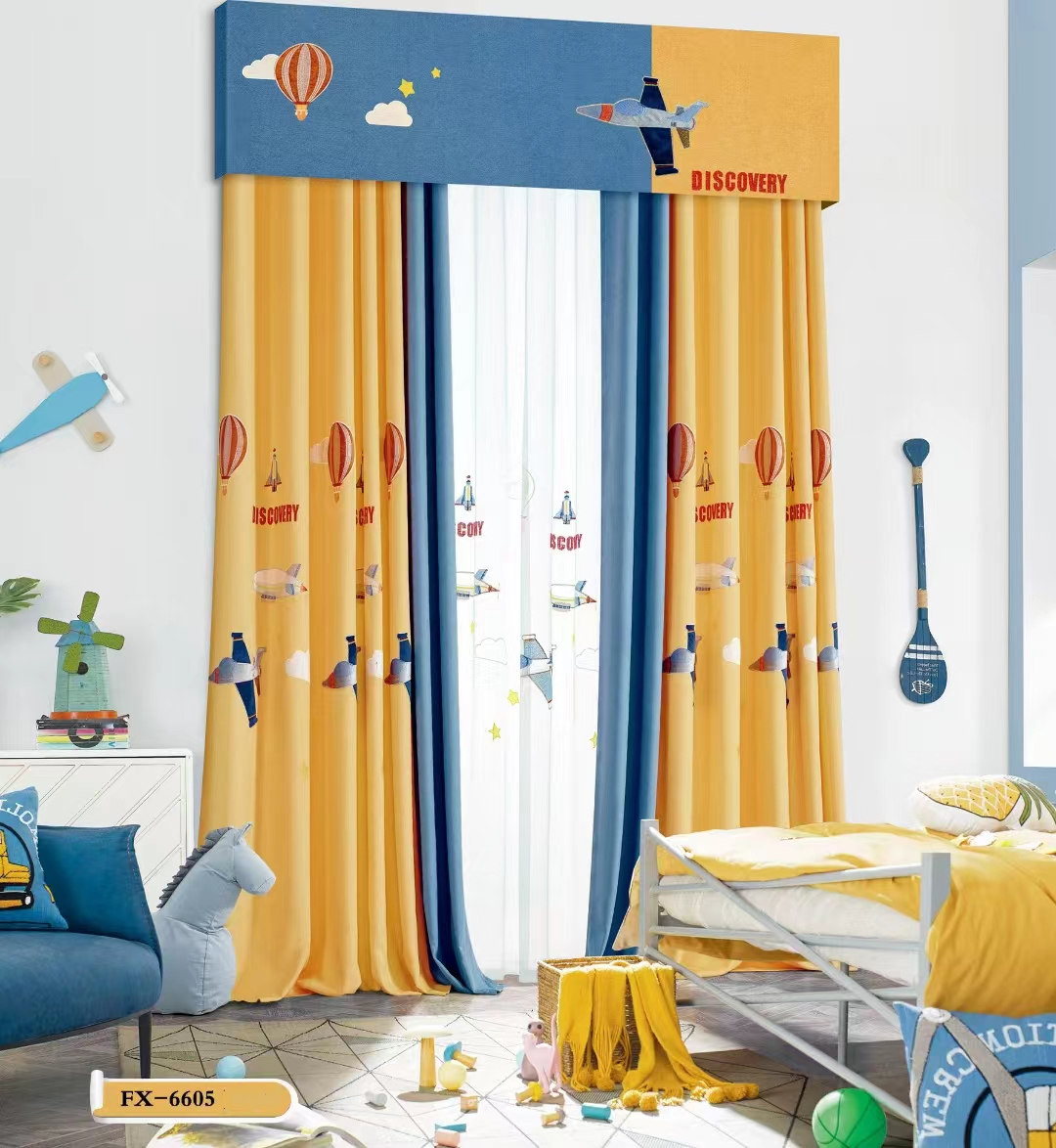 QYOM1221A Baker Plane And Hot Air Balloon Yellow Custom Made Children Curtains Cheery Curtains