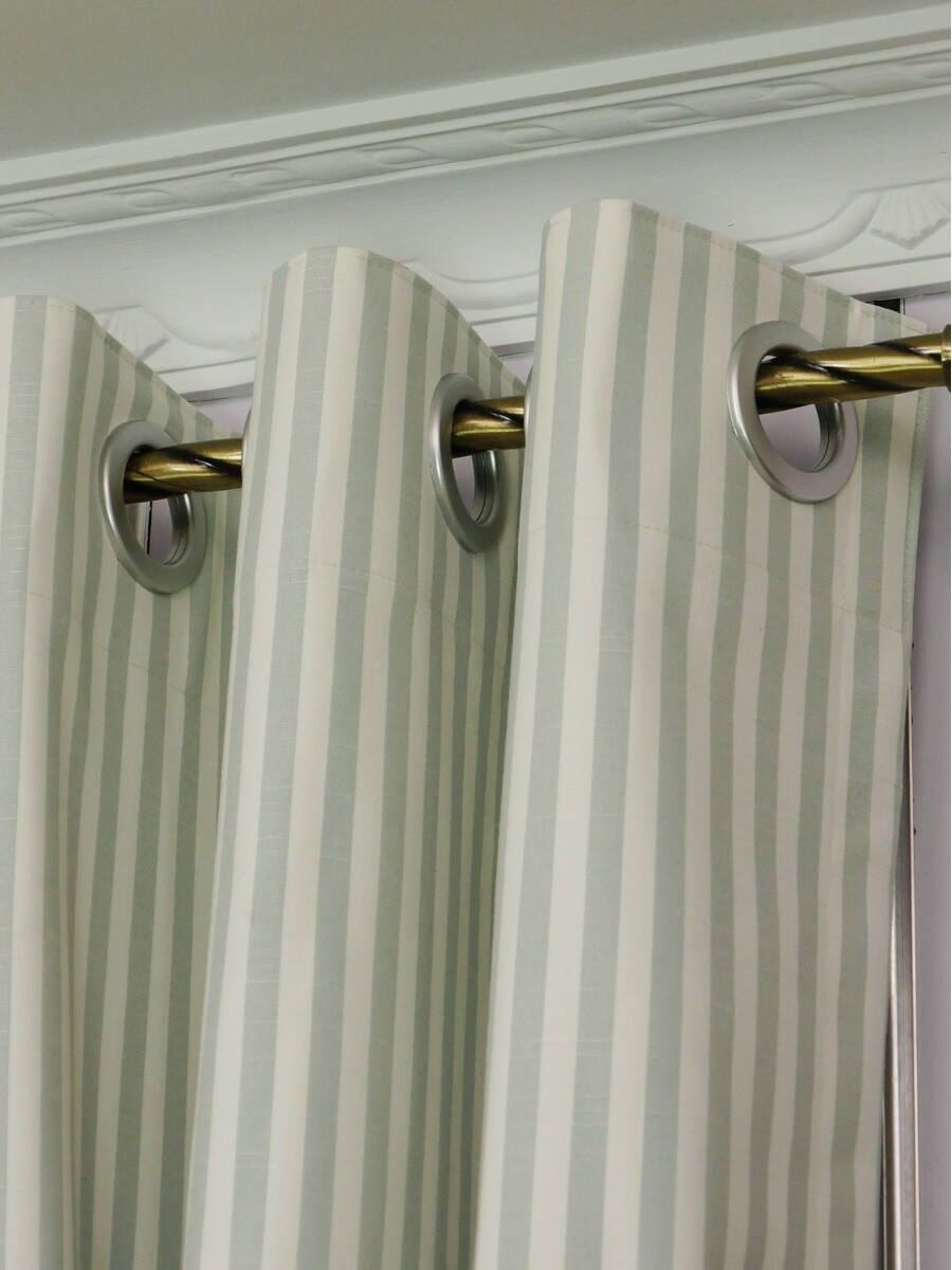 Modern Narrow Striped Cotton Blend Blackout Grommet Ready Made Curtain