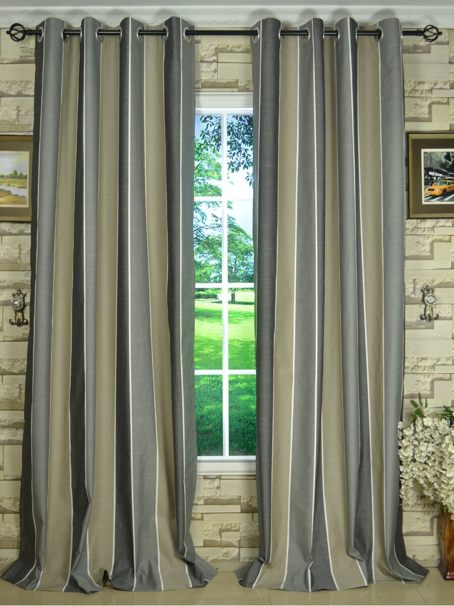 Modern Wide Striped Cotton Blend Blackout Grommet Ready Made Curtain