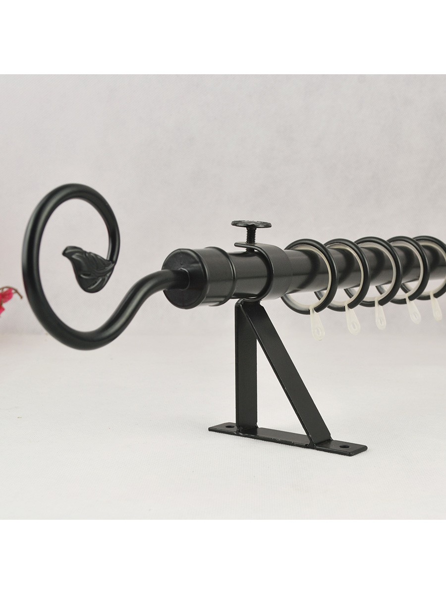 7/8" Black Wrought Iron Single Curtain Rod Set with Tail Finial Custom