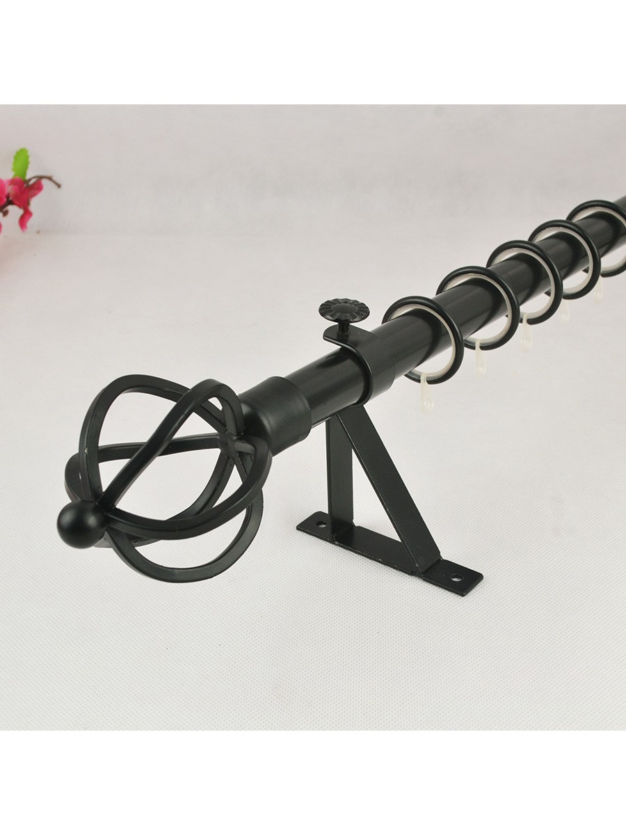 7 8 Black Wrought Iron Single Curtain Rod Set Spiral Globe Finial