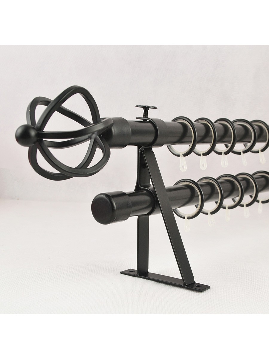 7 8 Quot Black Wrought Iron Double Curtain Rod Set Spiral