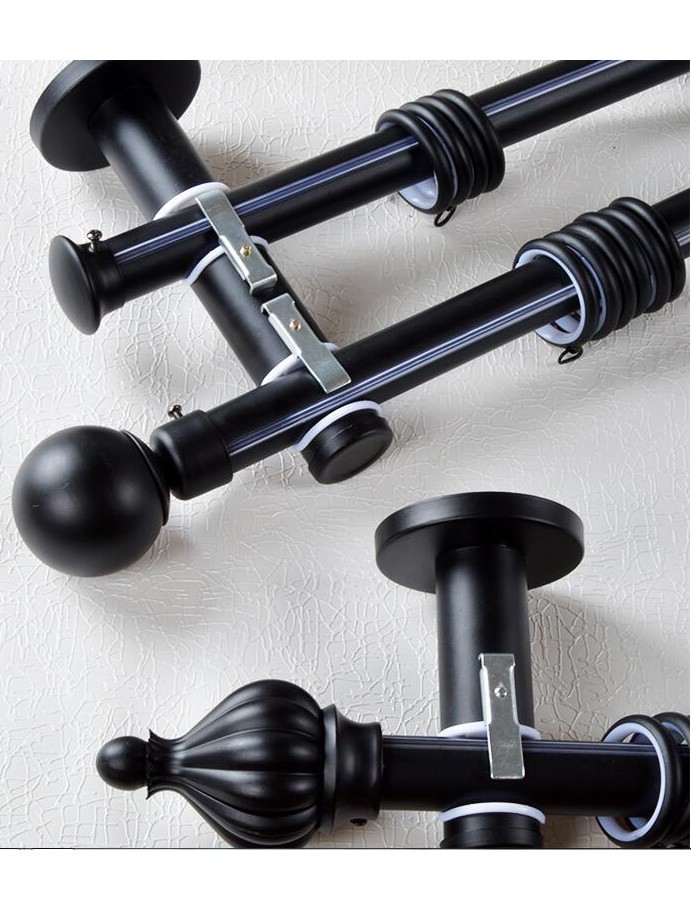 11/8" Ball Cone Finial Metal Double Curtain rod set Custom Length