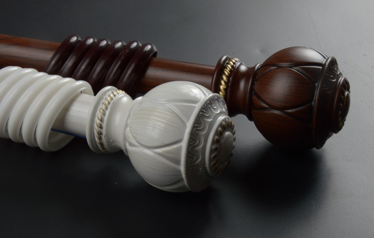 QYRY06 11/8" Wood Grain Nano Mute White Oak Wood Thick Curtain Rod Set