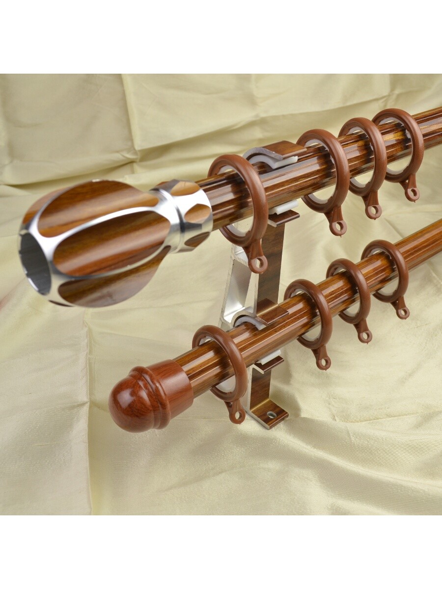 QYT2321 11/8" Diameter Wood Grain Rhombus Custom Double Curtain Rods