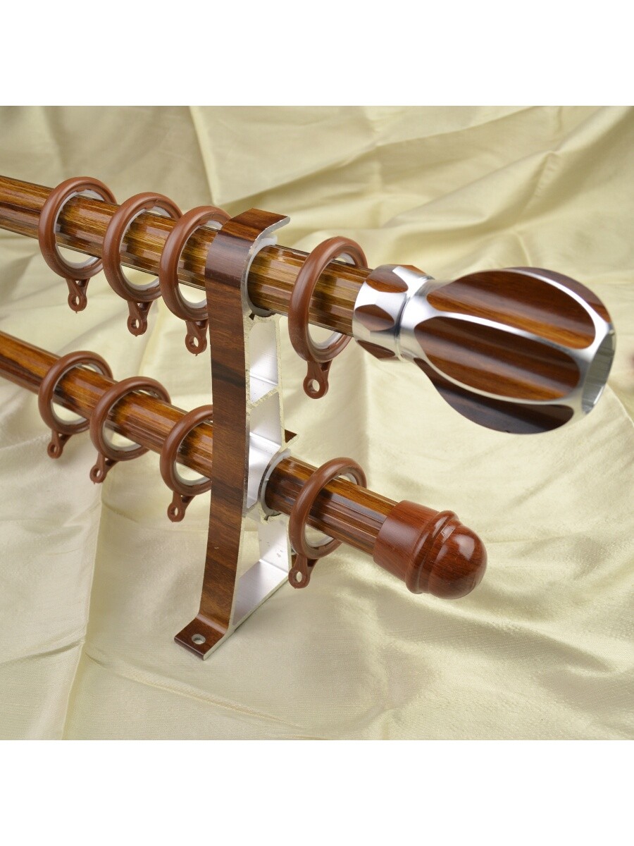 QYT2321 11/8" Diameter Wood Grain Rhombus Custom Double Curtain Rods