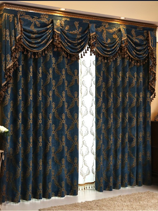 Baltic Jacquard Blue Coffee Brown Color Floral Waterfall