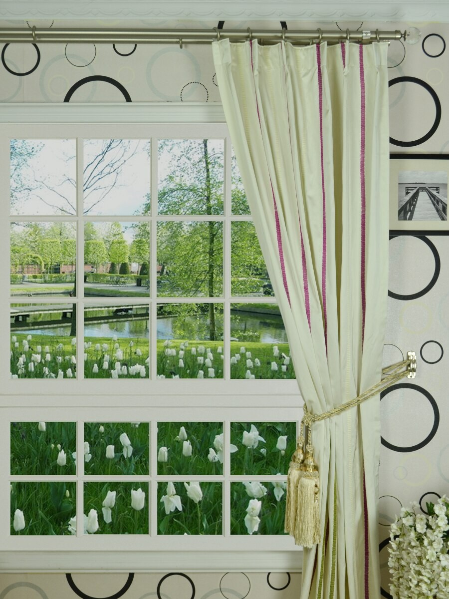 Baltic Embroidered Striped Single Pinch Pleat Curtain ...