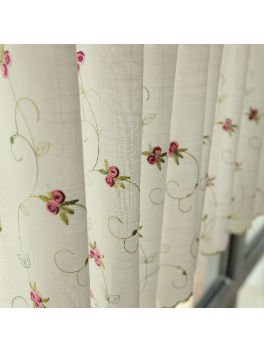 Winston Little Rose Embroidered Grommet Cafe Curtains For