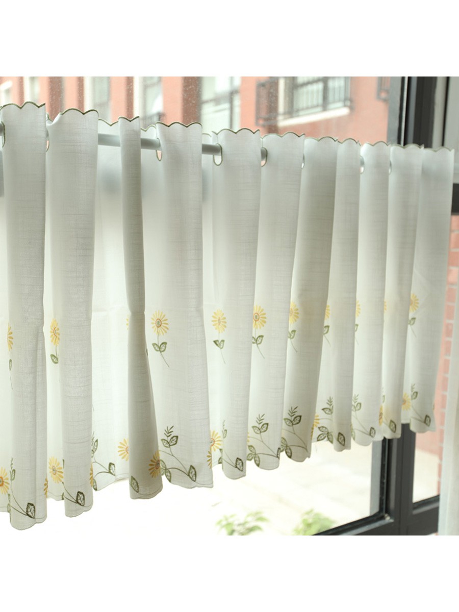 Winston Daisy Embroidered Grommet Cafe Curtains for Kitchen and