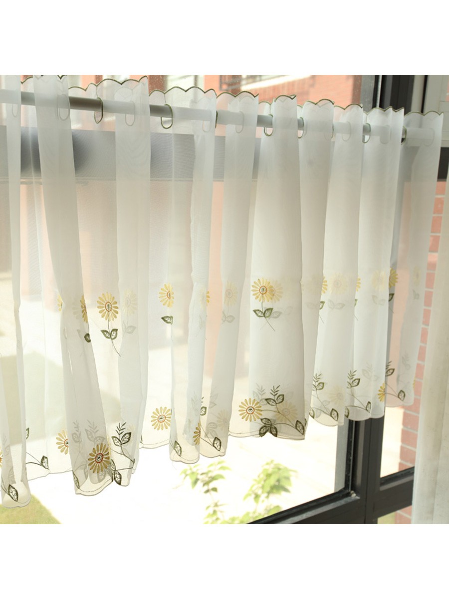 Winston Daisy Embroidered Grommet Cafe Sheer Curtains For