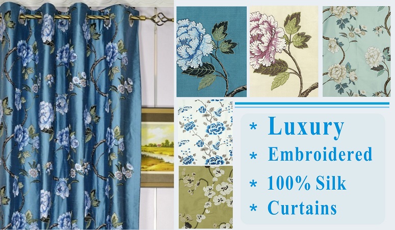 Embroidered 100% Dupioni Silk Custom Made Curtains